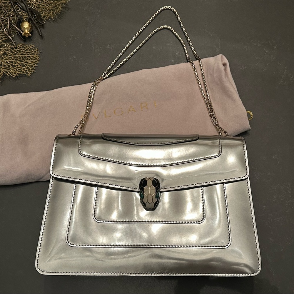 Bulgari Serpenti patent leather handbag sliver Bvlgari